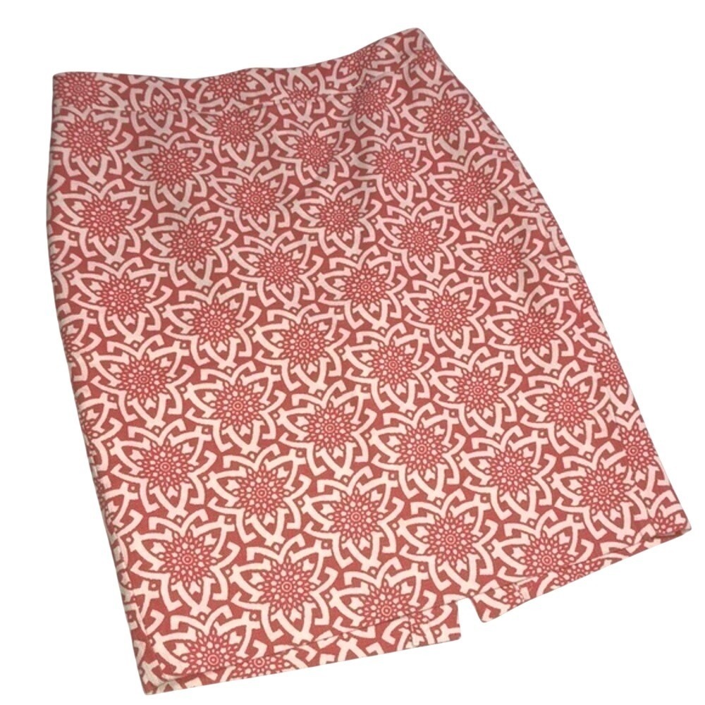 J.Crew Medallion Print Pencil‎ Skirt Coral Pink White Women Size 0